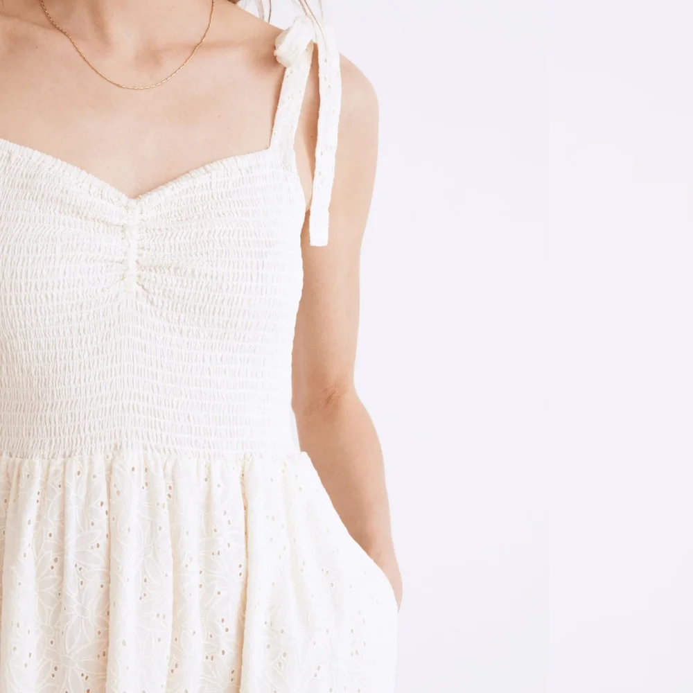 Madewell Eyelet Tie-Strap Lucie Tiered Midi Dress